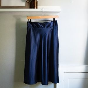 A New Day High Waisted Navy Satin Midi Skirt